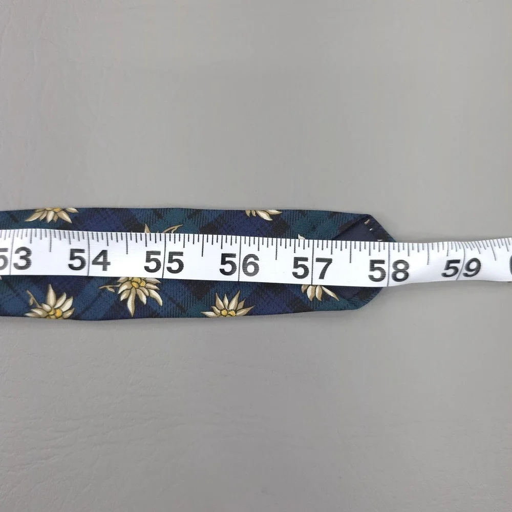Brooks Brothers Tie Mens Blue Silk Tartan Plaid Edelweiss Floral‎ USA Necktie